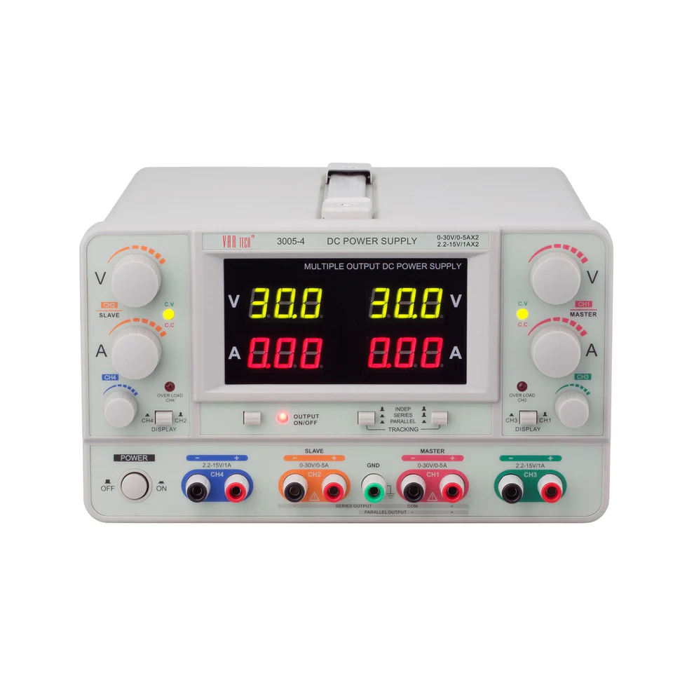 3005-4 — 30V / 5A (×2) + 2.2–15V / 1A Quad-Output Linear DC Regulated Power Supply
